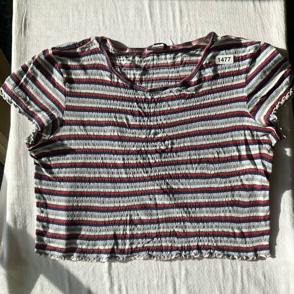 American Eagle Women’s Short Sleeve Screw Neck Crop Top size XL, Red & Gray - Picture 1 of 7